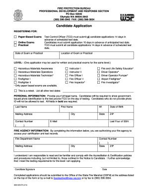 Washington State Fire Protection Bureau Candidate Application