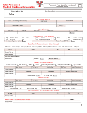 Yukon Public Schools Student Enrollment Form