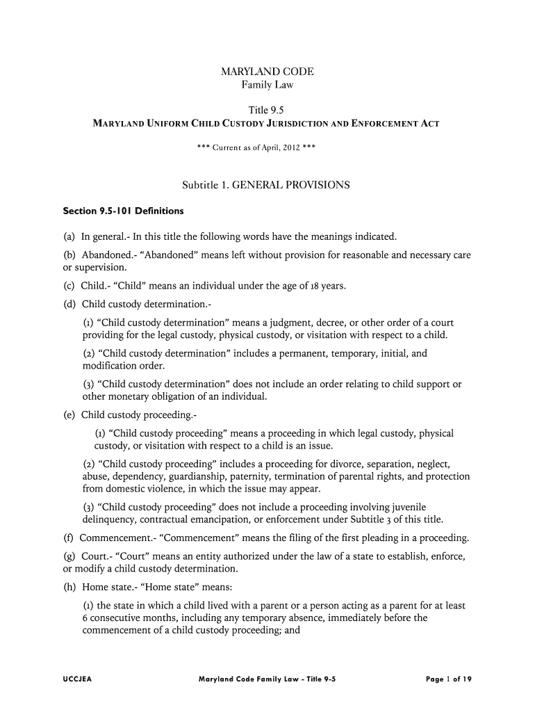 Fillable Online MARYLAND UNIFORM CHILD CUSTODY JURISDICTION AND