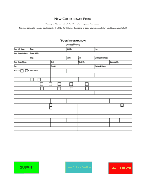 Client Intake Form for Family Law