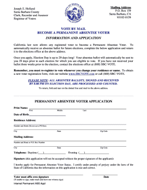 California Permanent Absentee Voter Application