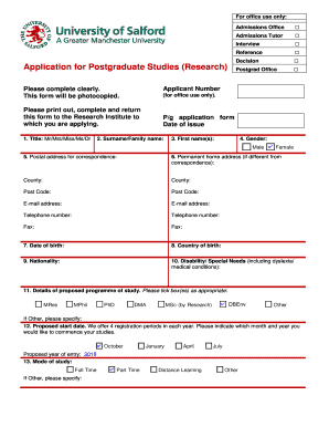 Application for Postgraduate Studies Research