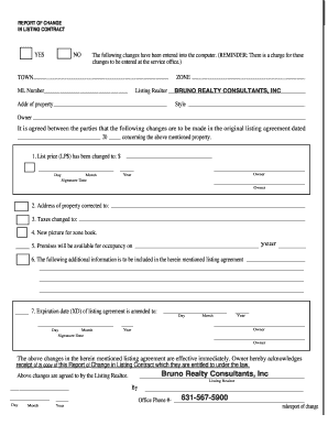 Report of Change in Listing Contract