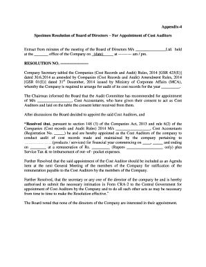Specimen Resolution for Appointment of Cost Auditors