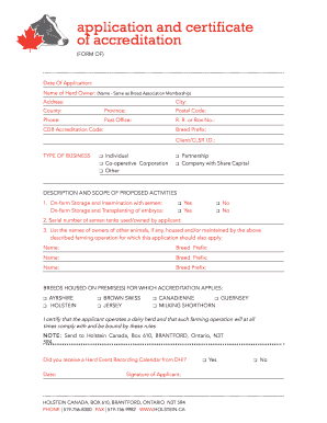 Canadian Dairy Herd Accreditation Application