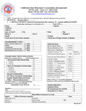 California State Horsemen's Association Membership Form