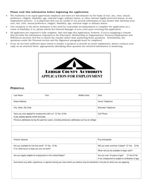 Lehigh County Authority Employment Application