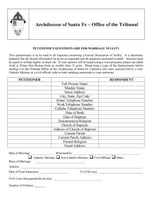 Petitioner's Questionnaire for Marriage Nullity