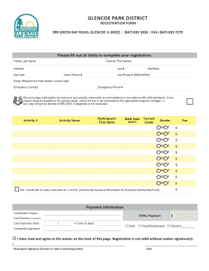 Glencoe Park District Registration Form