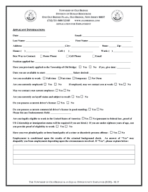 Old Bridge Employment Application Form