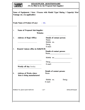 Sub-Supplier Questionnaire