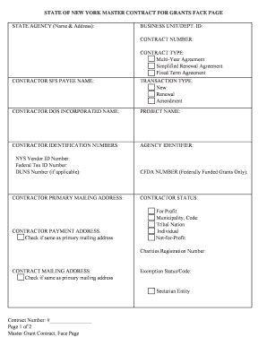 New York Master Contract for Grants