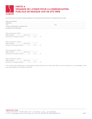 DEMANDE DE LICENCE POUR LA COMMUNICATION PUBLIQUE DE MUSIQUE SUR UN SITE WEB