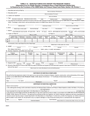 Manufacturer's Data Report for Pressure Vessels