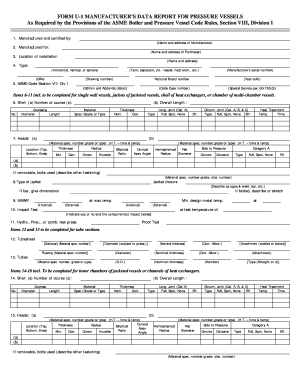 Form U-1 Manufacturer's Data Report for Pressure Vessels