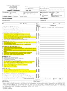 North Carolina Lodging Establishment Inspection Form