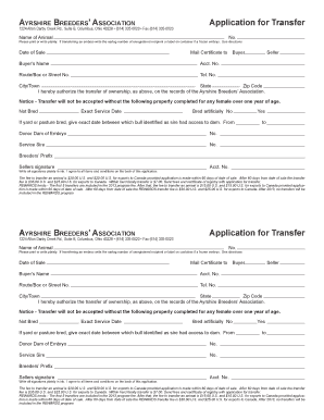Ayrshire Breeders' Association Animal Transfer Application