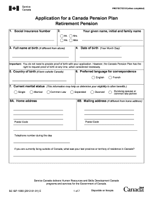 Canada Pension Plan Retirement Pension Application