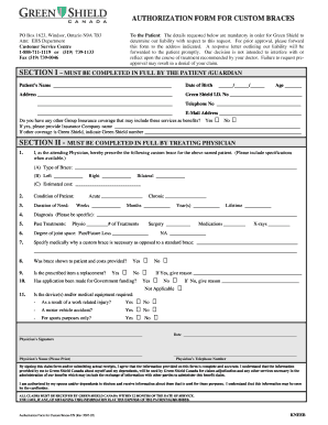 Authorization Form for Custom Braces