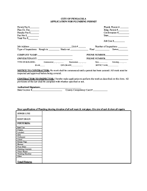 City of Pensacola Plumbing Permit Application