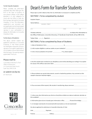 Dean’s Form for Transfer Students