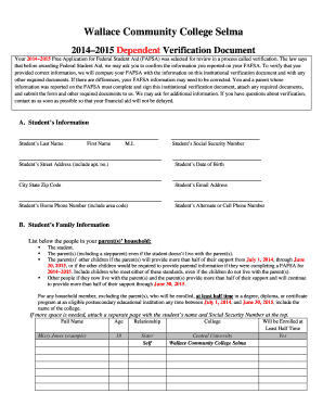 2014–2015 Dependent Verification Document