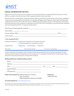 CPE Credit Request Form for CPAs