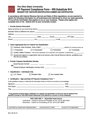 Ohio State University IRS Substitute W-9 Form