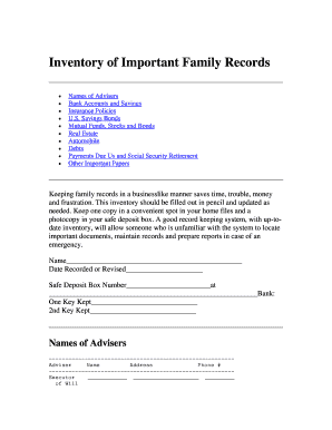 Family Records Inventory Form