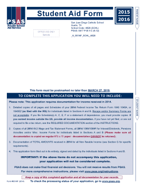 Student Aid Form 2015
