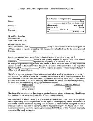 Sample Offer Letter - Improvements - County Acquisition Page 1 of 2 - ftp dot state tx