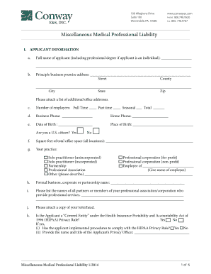 Miscellaneous Medical Professional Liability Application Form