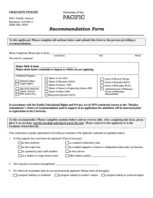 Graduate Studies Recommendation Form