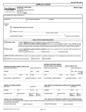 Southland Credit Union Home Loans Application