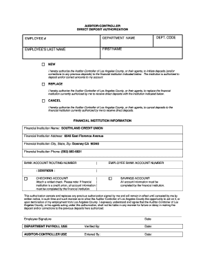 Auditor-Controller Direct Deposit Authorization