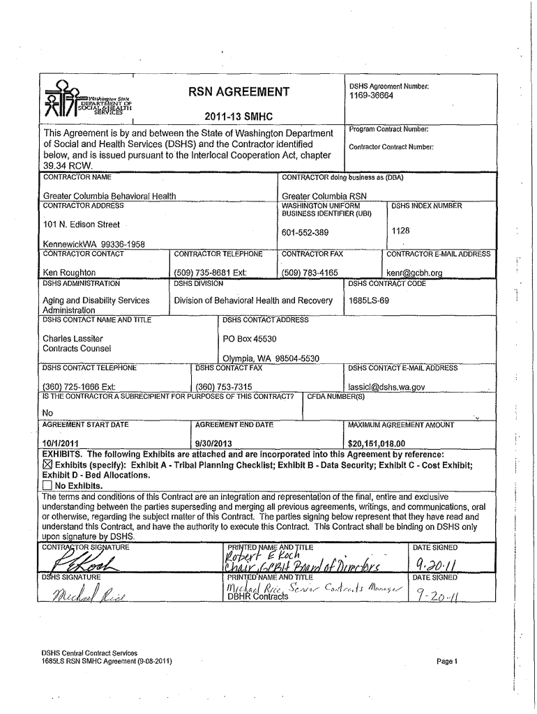 Fillable Online IRIon DsHS Agreement Number Fax Email Print