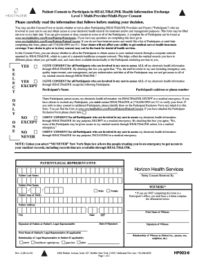 Patient Consent to Participate in HEALTHeLINK Health Information Exchange