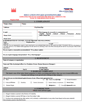 Education Intake Questionnaire