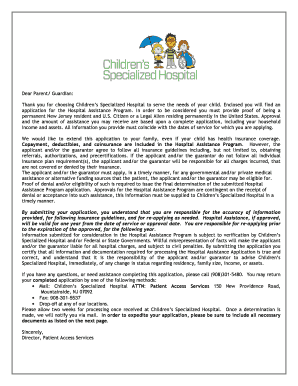Children's Specialized Hospital Assistance Program Application