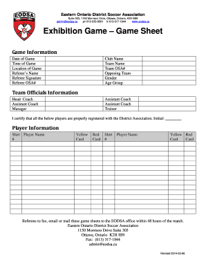 Eastern Ontario District Soccer Association Game Sheet