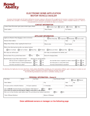Motor Vehicle Dealer Bond Application