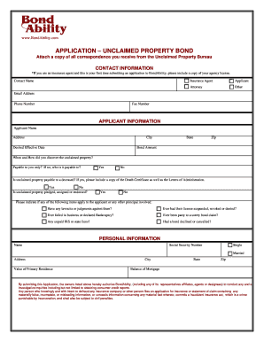 Application for Unclaimed Property Bond