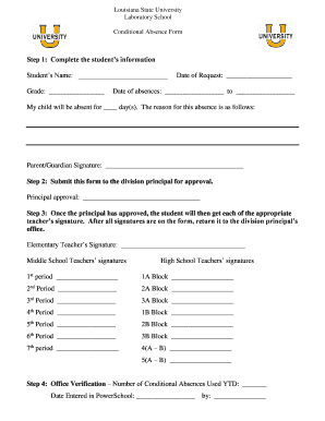 Louisiana State University Conditional Absence Form