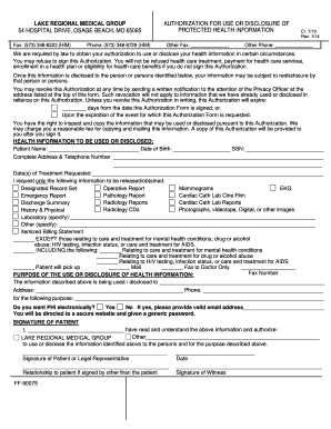 Lake Regional Medical Group Authorization for Health Information Disclosure