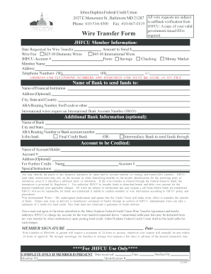Johns Hopkins Federal Credit Union Wire Transfer Form