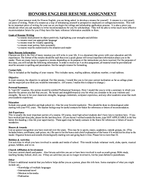 Honors English Resume - Fox Valley Lutheran High School - fvlweb fvlhs