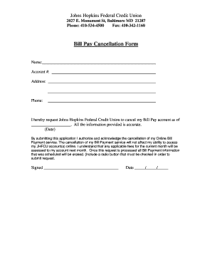 Bill Pay Cancellation Form