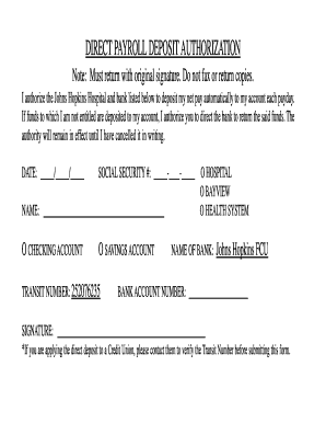 Direct Payroll Deposit Authorization