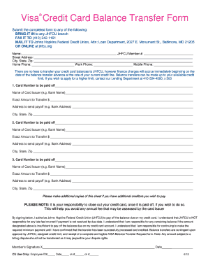 Visa Credit Card Balance Transfer Form