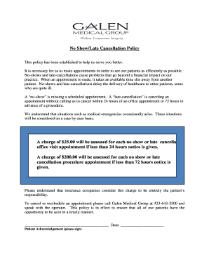 No Show/Late Cancellation Policy